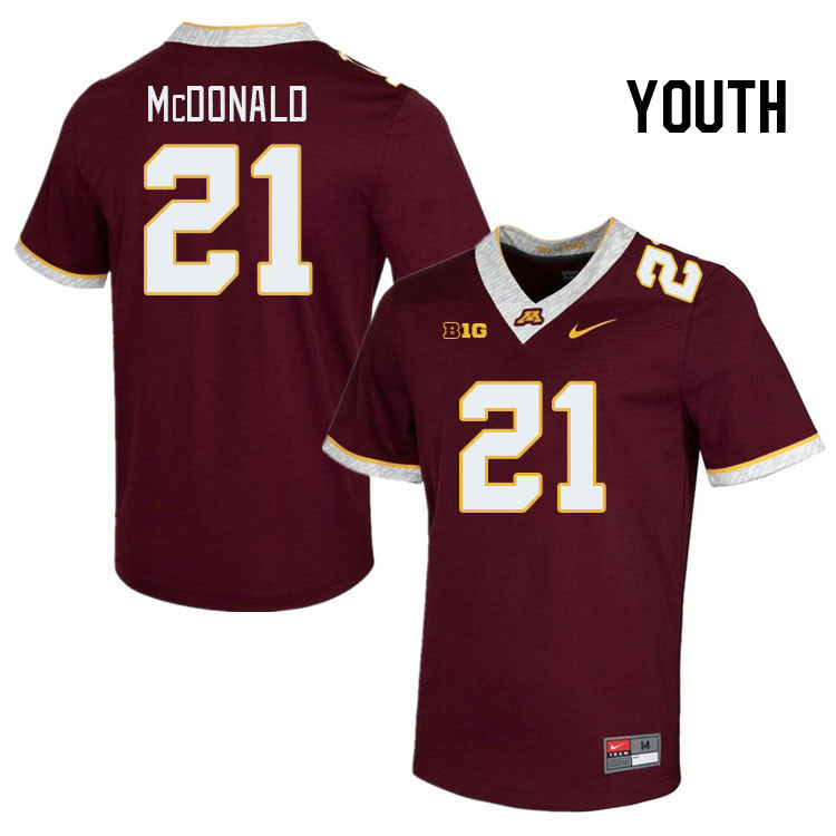 Youth #21 Craig McDonald Minnesota Golden Gophers College Football Jerseys Stitched Sale-Maroon